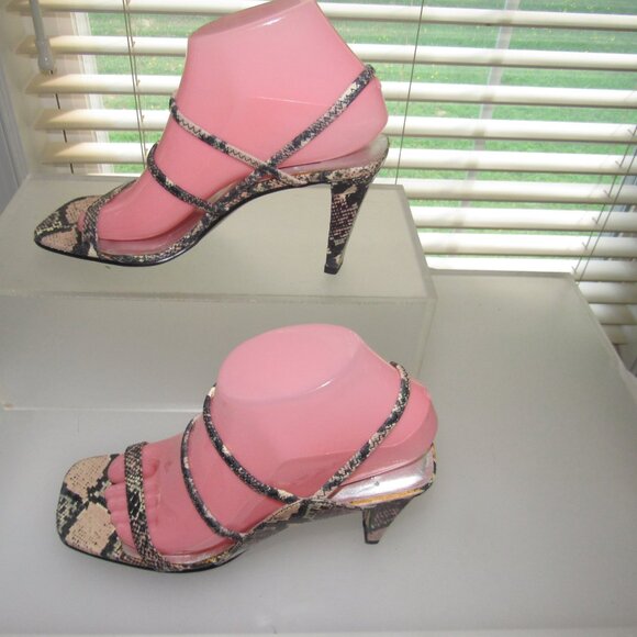 Anne Klein Snakeskin-Print Square-Toe Slingback Sandals Heels 7.5 M | Y2K Glam - Picture 2 of 7